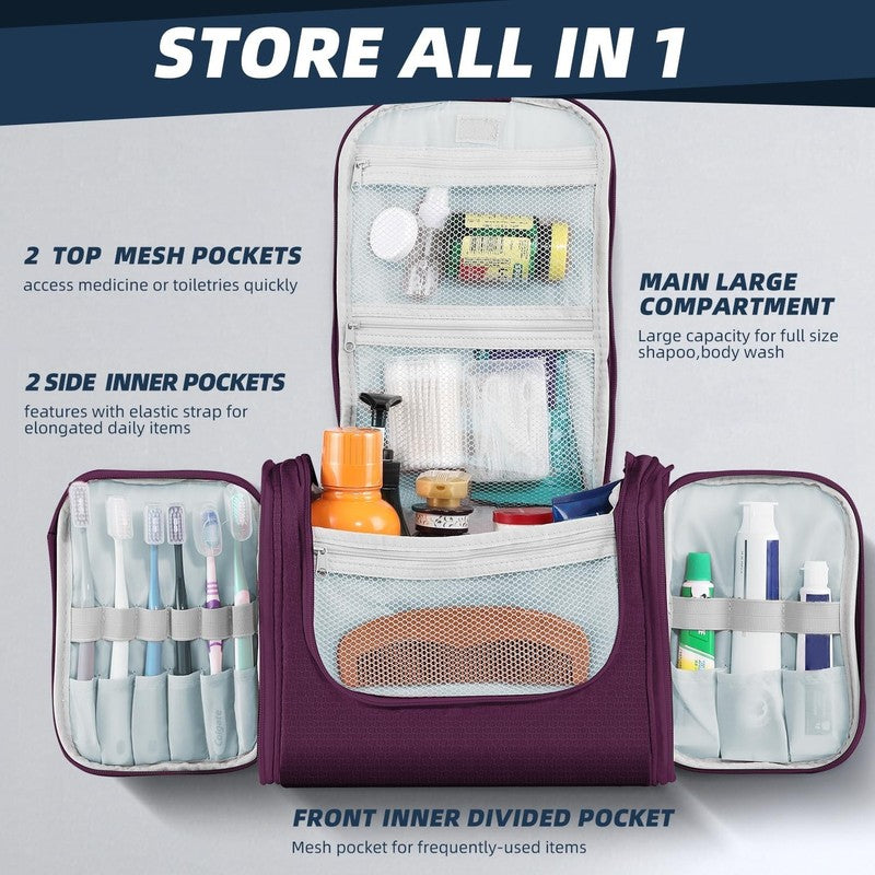 Large Hanging Toiletry Bag Travel Dopp Kit Water-Resistant Men & Women Purple1