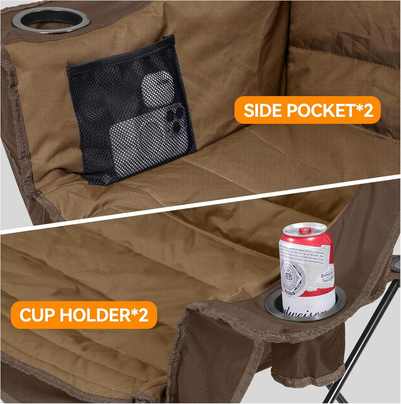 3 Person Folding Camping Chair Oversized Double Loveseat w/ Cup Holders4