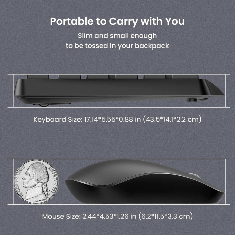 Wireless Keyboard and Mouse Combo, 104 Full-Size Adjustable Keyboard with Batter5