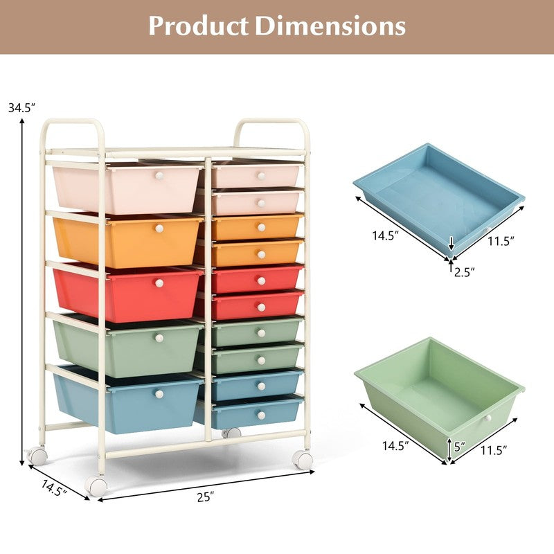 15 Drawer Rolling Storage Cart Tools Scrapbook Paper Office School Organizer Mul3