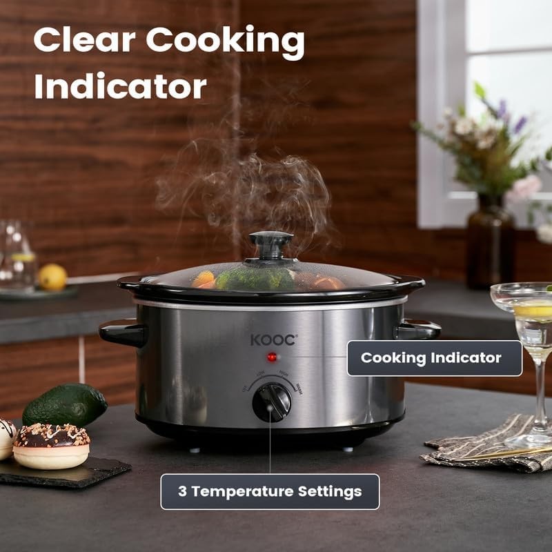 4Qt Slow Cooker 3-Setting Dishwasher Safe Ceramic Grey Ellipse Pot5