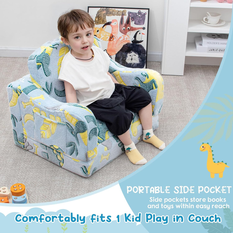 Comfy Toddler Chair and Couch for Kids with Blanket,2 In 1 Soft Plush Fold Out T3
