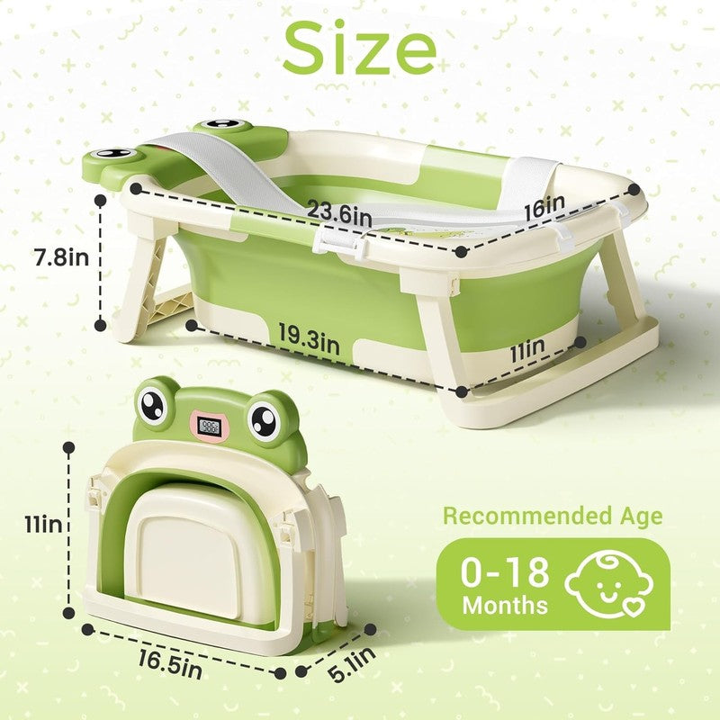 Collapsible Baby Bathtub with Cushion & Thermometer, Green (0 24 Months)2