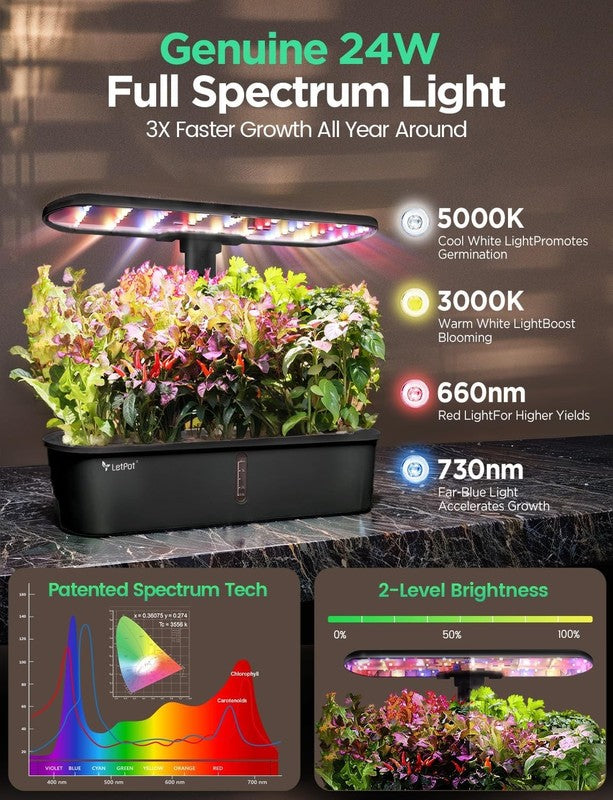 10 Pod Smart Hydroponics System Black APP WiFi 24W Grow Light Indoor Garden3