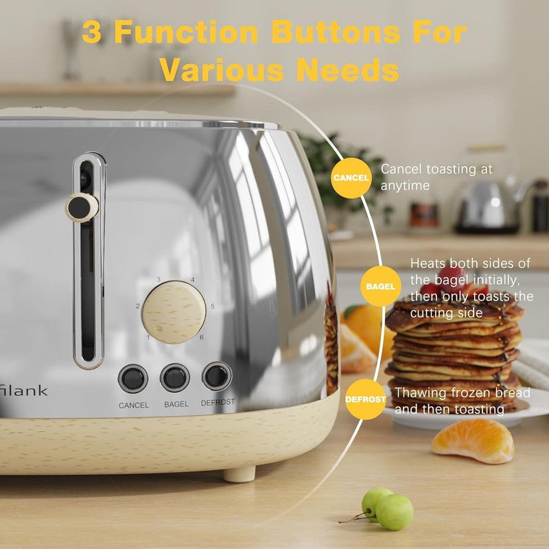 Retro 4 Slice Toaster Stainless Steel Extra Wide Slots Dual Control Bagel Silver4