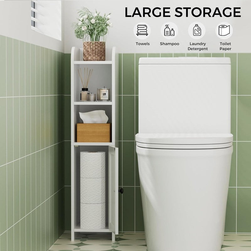 Small Bathroom Storage Corner Floor Cabinet with Door and Shelves, beside the To5
