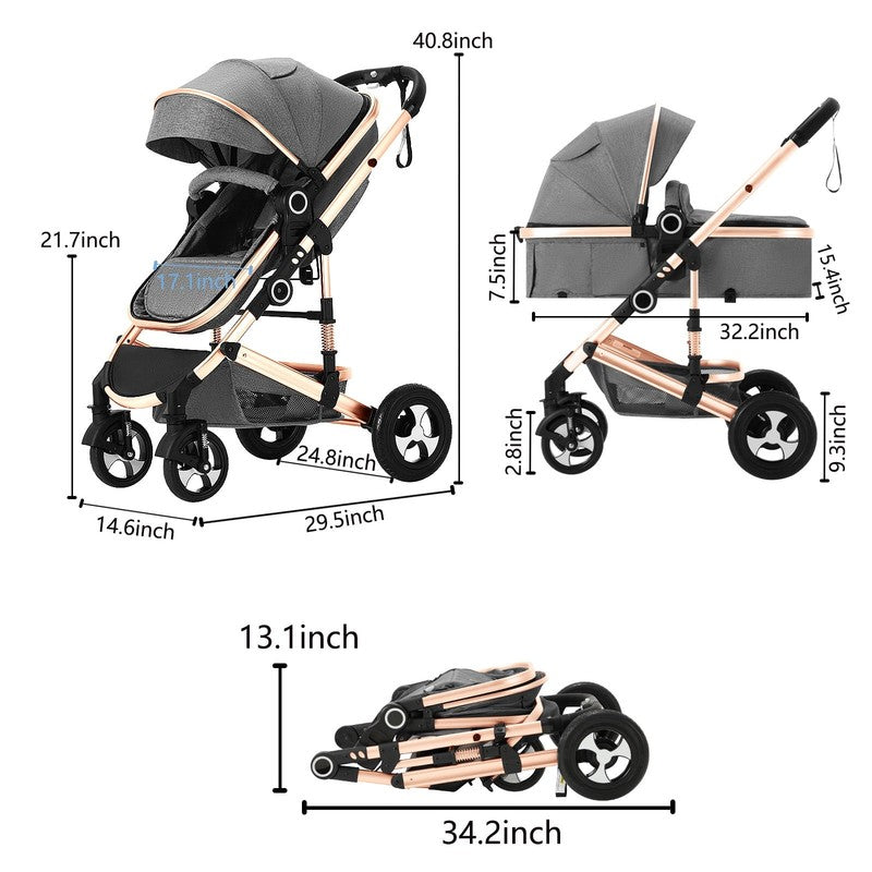 3-In-1 Convertible Baby Stroller with Big Seat and Adjustable Canopy, 24 Pound, 2