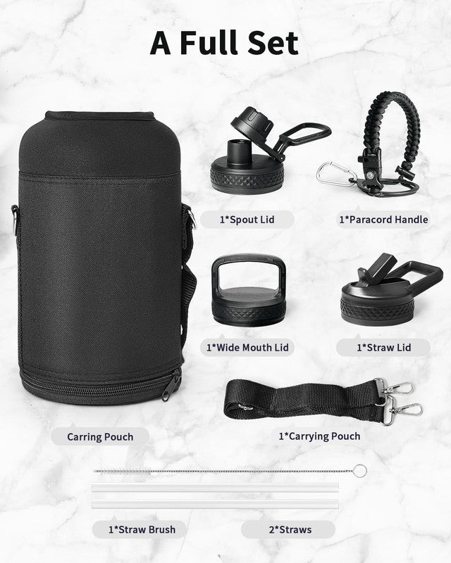 64oz Insulated Water Bottle Black   Triple Wall Vacuum, 3 Lids, Hot & Cold5