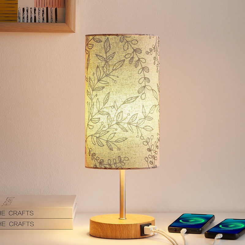 15" 3 Way Dimmable Table Lamp w/ USB Leaf Print Touch Control Bedside Lamp6