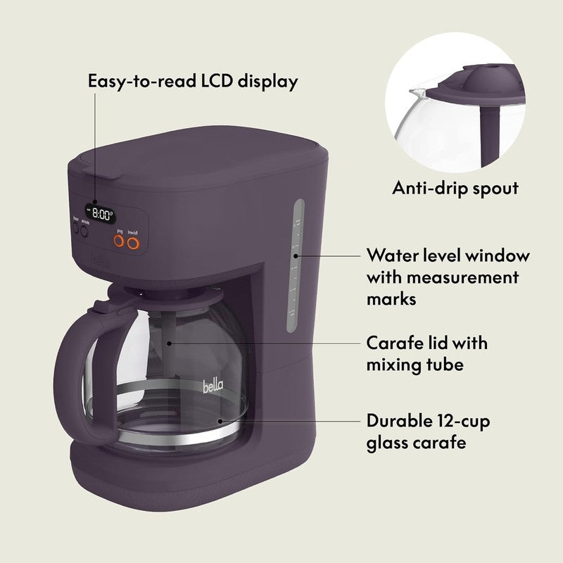 12 Cup Programmable Coffee Maker LCD Auto Shutoff 900W Plum1