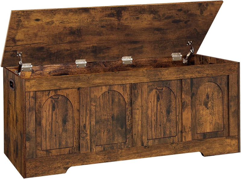 47.2'' Wooden Storage Chest Flip Top Entryway Shoe Bench Rustic Brown0