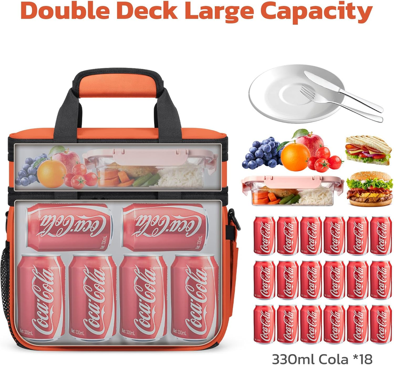 20L Expandable Double Deck Insulated Lunch Bag Orange Cooler5