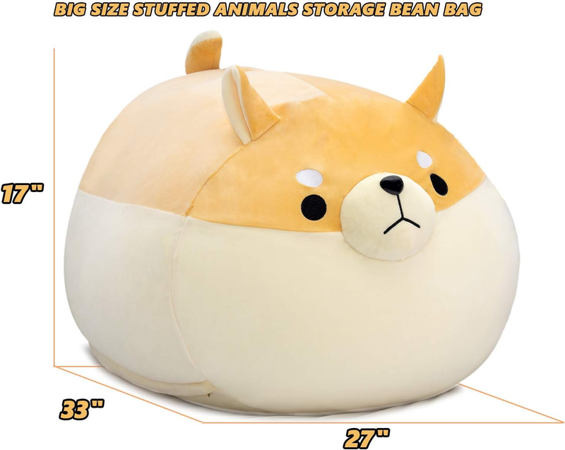 Stuffed Animal Storage Bean Bag Cover Kids Yellow Shiba Inu Toy Organizer5
