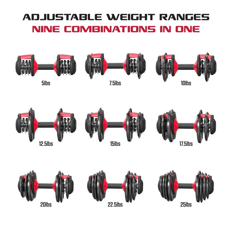 Adjustable Dumbbells, 25Lb Smartbell Dumbbell Set with 9 In 1 Quick Select Weigh9