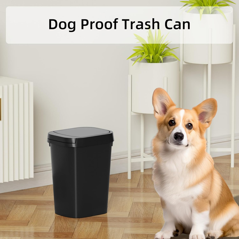3-Pack 2.6 Gal Slim Trash Cans with Pop-Up Lid Black Plastic Waste Bins3