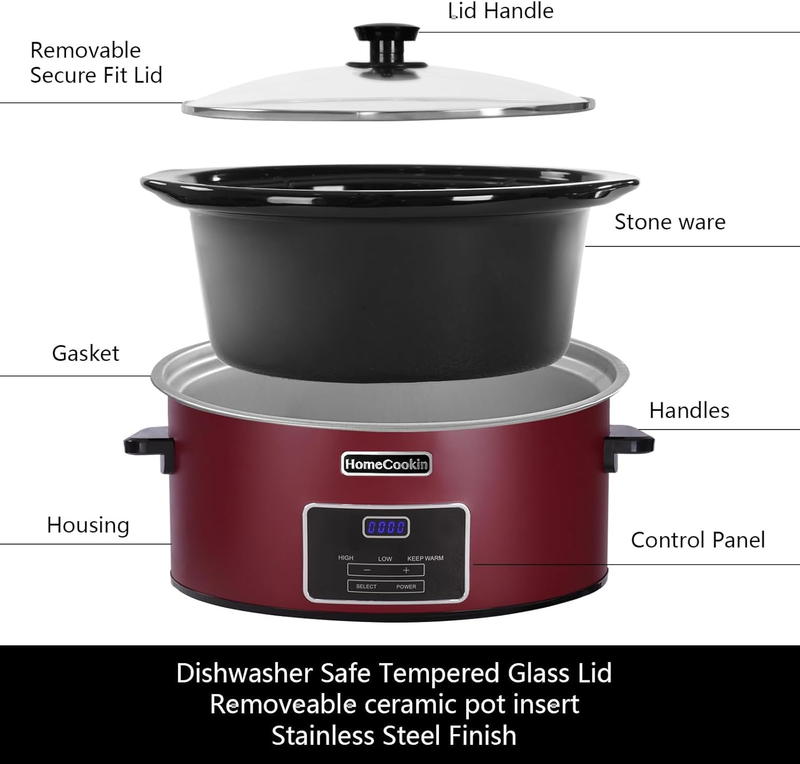 8Qt Programmable Slow Cooker Red Stainless Steel Kitchen Appliance2