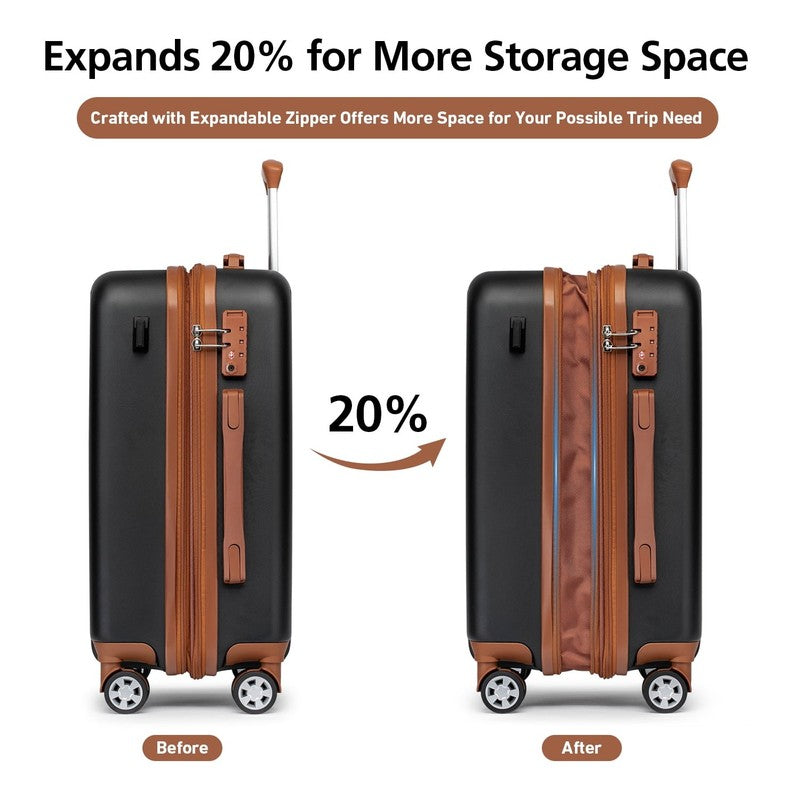 3 Piece Hardside Carry On Luggage Set 20" TSA Lock Spinner Wheels Travel1