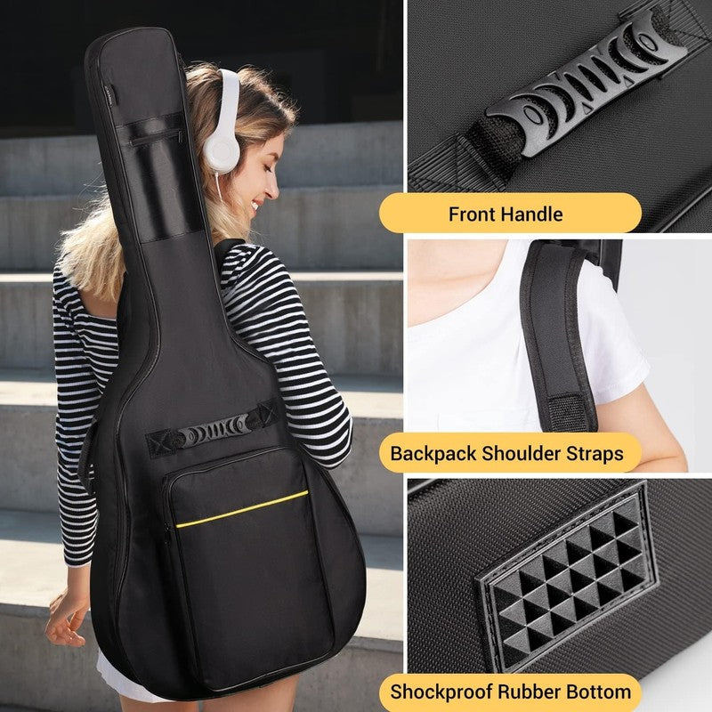 41" Acoustic Guitar Bag 0.35" Padding Water Resistant Dual Strap Black CY01524