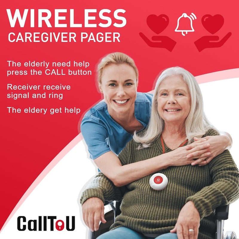 Wireless Caregiver Pager Smart Monitoring System Alert Buttons Hand Call Bell fo1