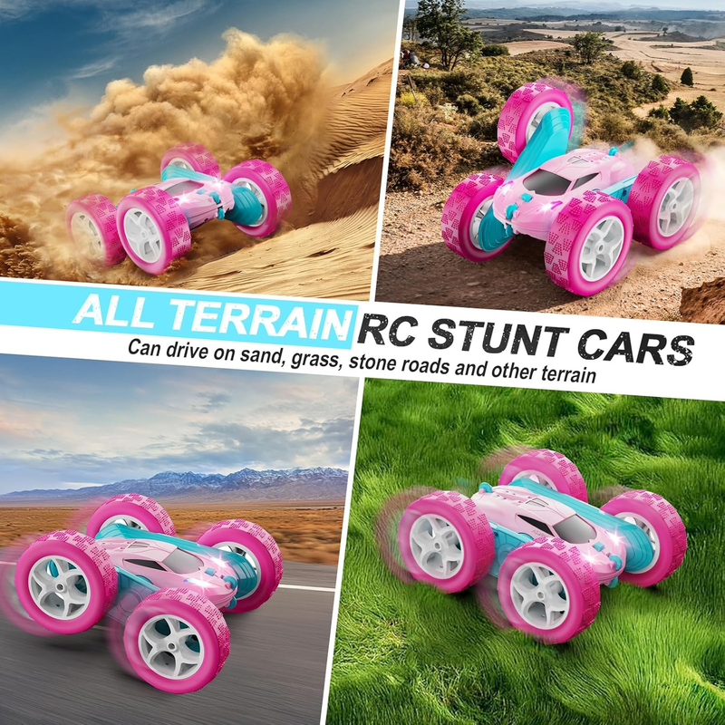 Pink RC Car for Girls 360° Stunt Double Sided Remote Control LED Toy4