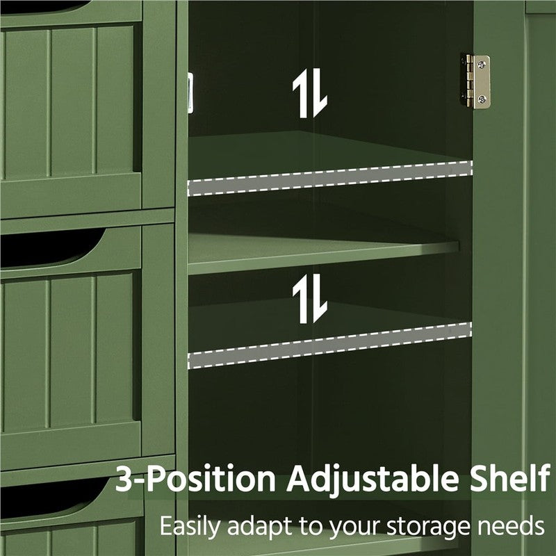 Modern Wooden Bathroom Storage Cabinet with 4 Drawers and Cupboard, Green2