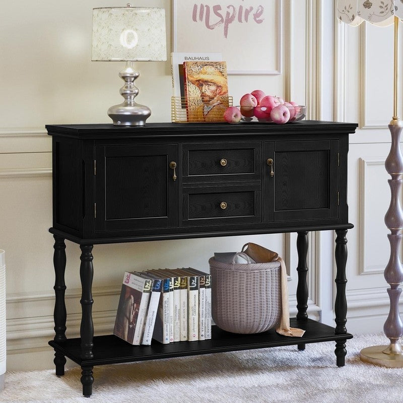 42” Farmhouse Modern Console Table Entryway w/ Storage Shelf Black2