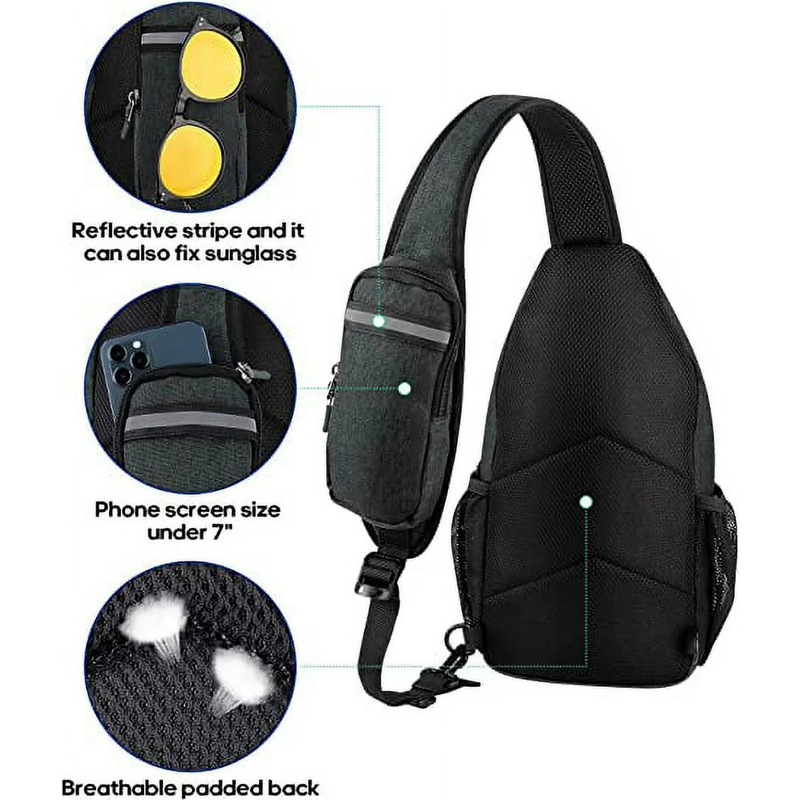 Unisex Hiking Travel Nylon Sling Bag Cross Body Shoulder Chest Bag,Hemp Black3