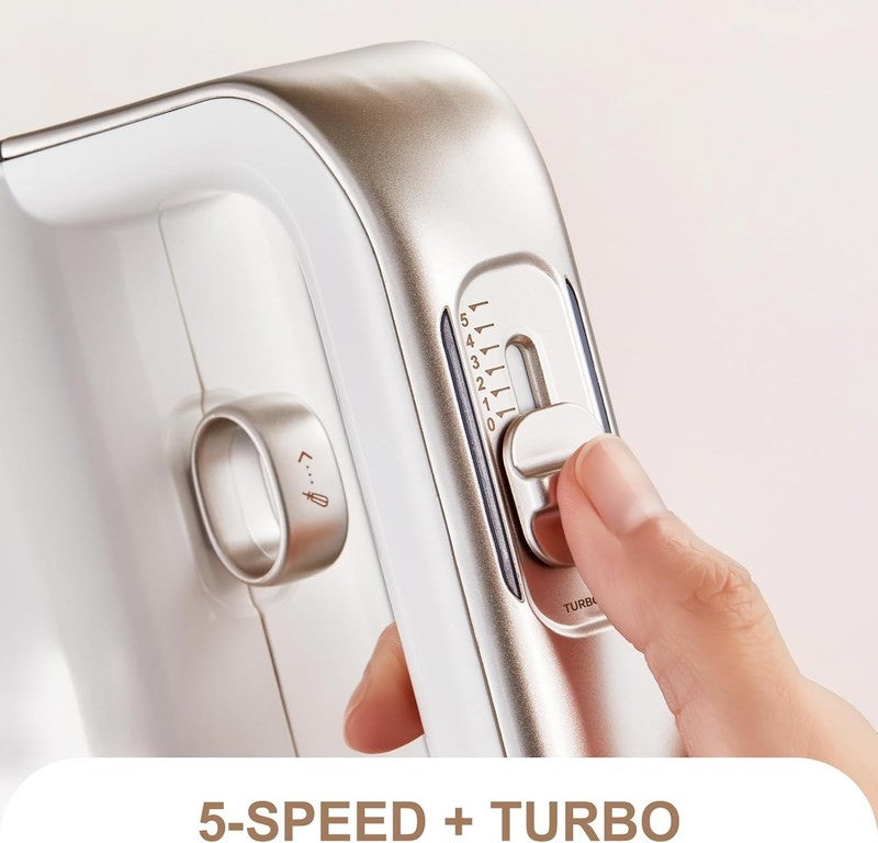 Master 5 Speed Electric Hand Mixer with Turbo Boost, Stainless Steel Whisk, Beat3