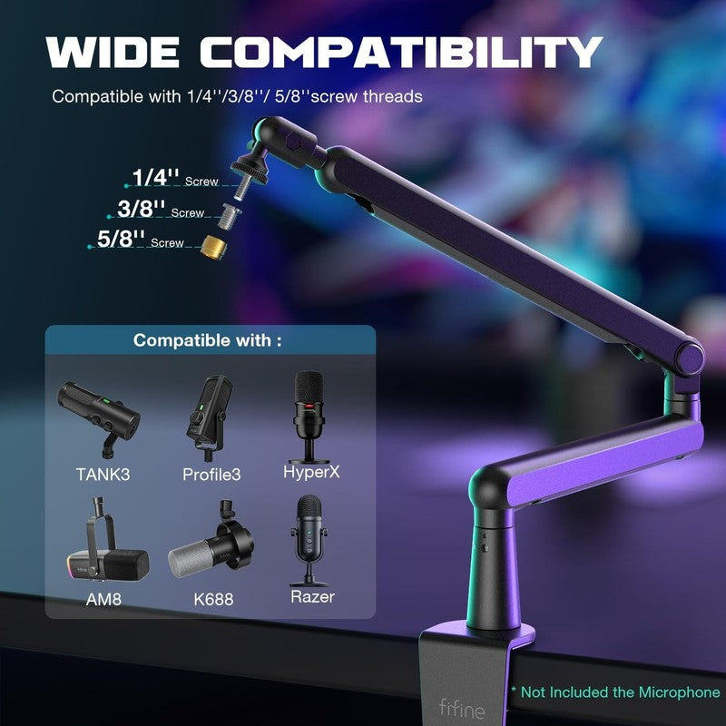 Low Profile Adjustable Boom Arm Mic Stand with Desk Clamp for Podcast Streaming3