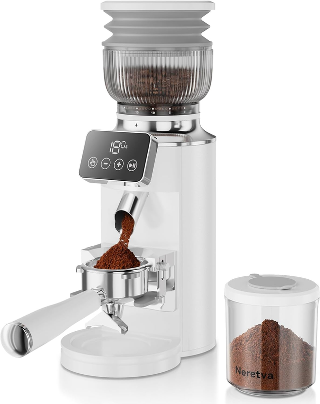 2-in-1 Espresso Burr Grinder Stainless Steel 30 Settings Anti-Static White8