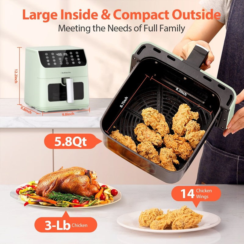 Large 5.8QT Air Fryer | Digital 12 in 1, Shake Reminder, Flavor Lock, Green5