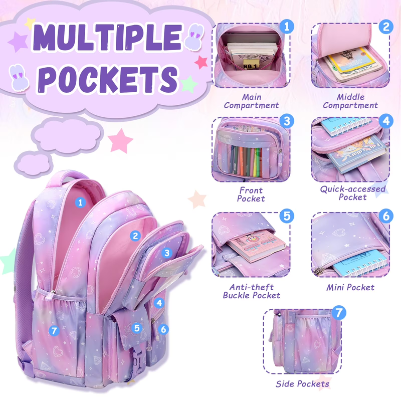 Girls Kawaii Ita Backpack Water Resistant School Bookbag Purple6
