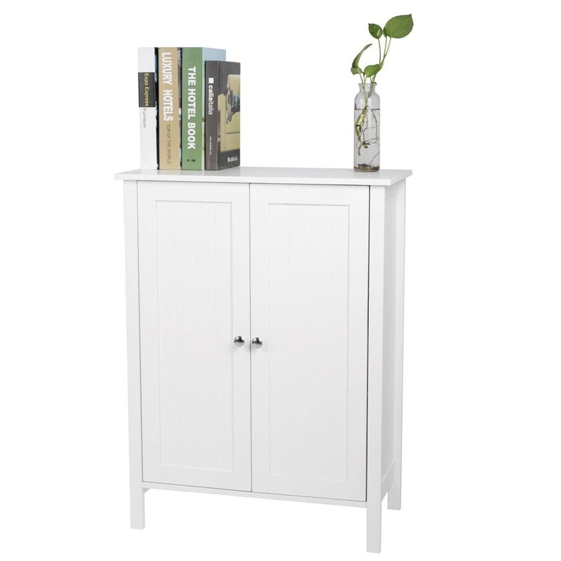 White Wooden 2 Door Bathroom Cabinet Storage with 3 Shelves Free Standing3