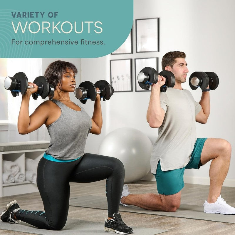 Adjustable Dumbbells 5-in-1 15-55lb w/ Rack Quick Adjust Home Gym Weights5