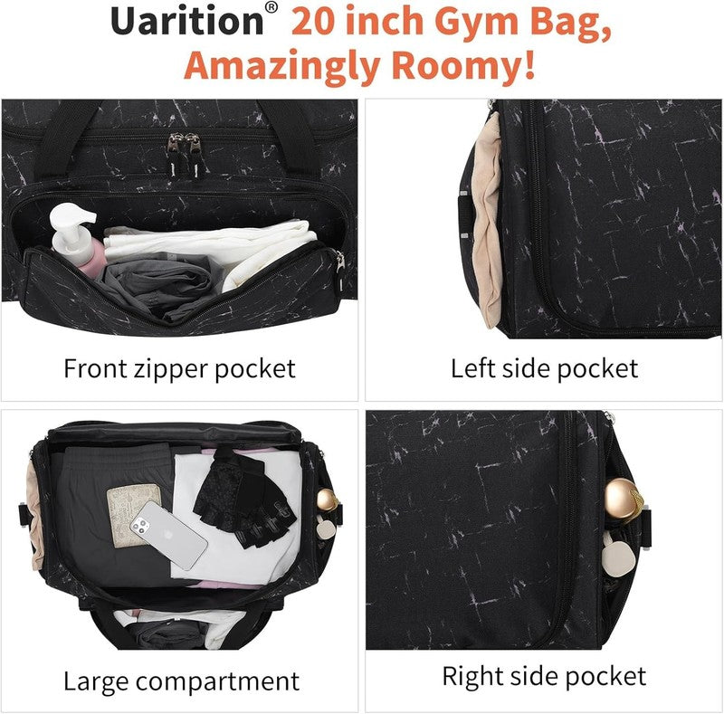 55L Heavy Duty Gym Duffle Bag for Men Gray Durable Travel Sports Black Marble2