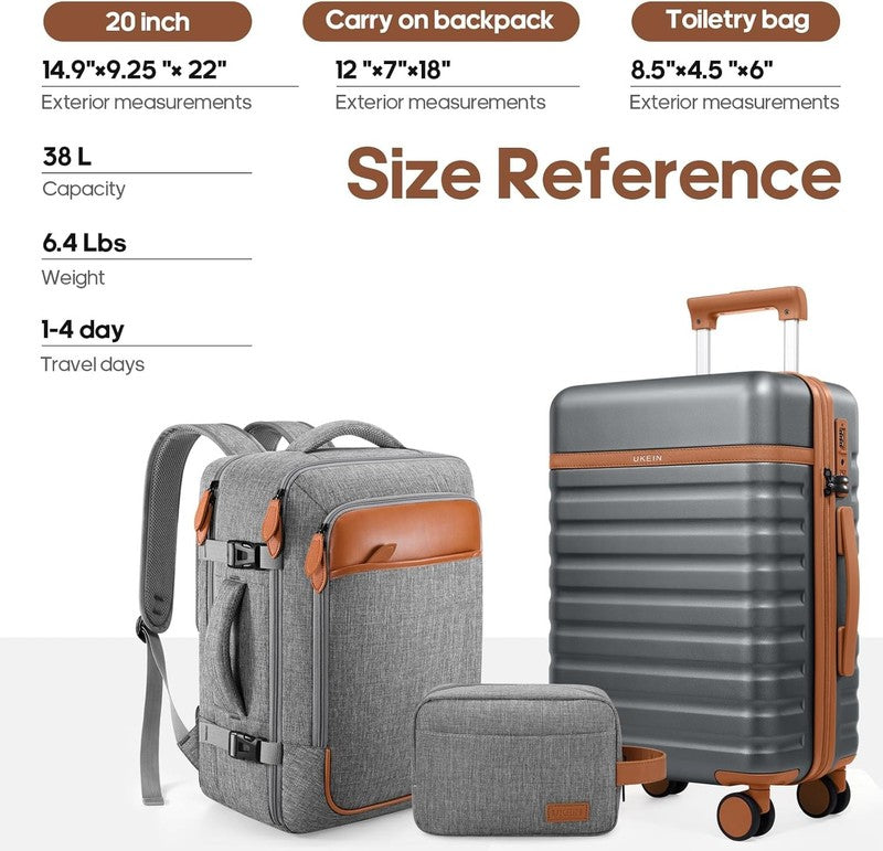 3 Piece Luggage Set 20" Carry On Spinner Hardside Suitcase w/ TSA Lock Grey6