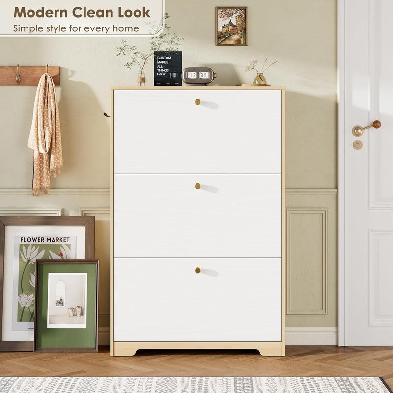 Modern Shoe Storage Cabinet Freestanding Hidden Rack Entryway Hallway Oak/White3