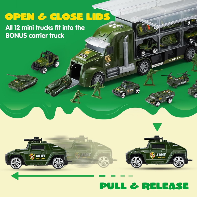 25 in 1 Military Kids Truck Toy Set w/ Tanks Soldiers Lights Sounds 3+5