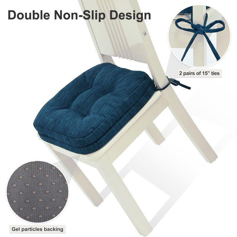 3.5" Tufted Memory Foam Chair Cushions Set of 4 16.5"x16.5" Blue4