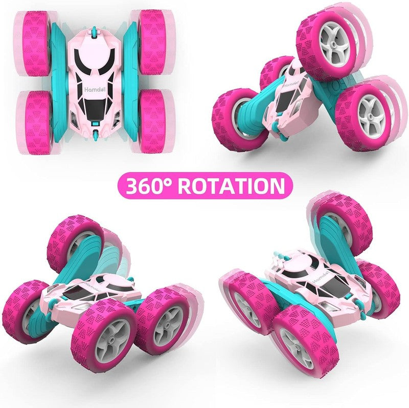 Pink Remote Control Car for Girls, 360° Flipping Stunt Car with LED Headlights, 2