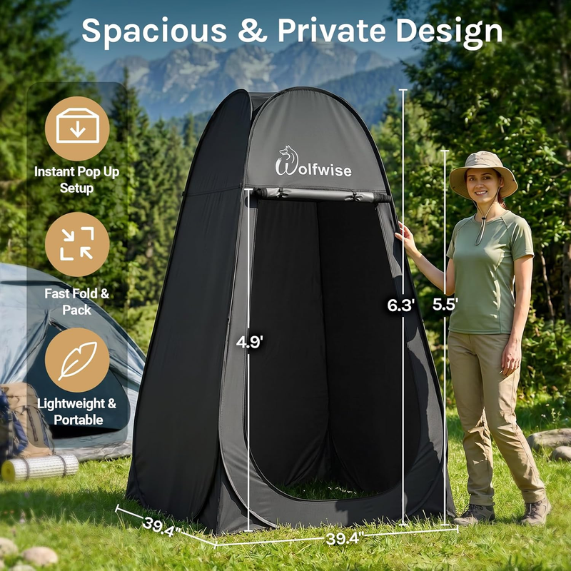 Camping Shower Tent Pop Up Privacy Dressing Room Ventilated Outdoor Black1