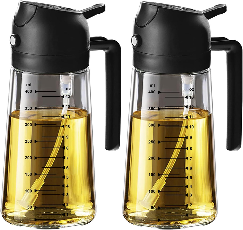 16oz Glass Olive Oil Sprayer 2 in 1 Dispenser Bottle Air Fryer BBQ Black 2 Pack10