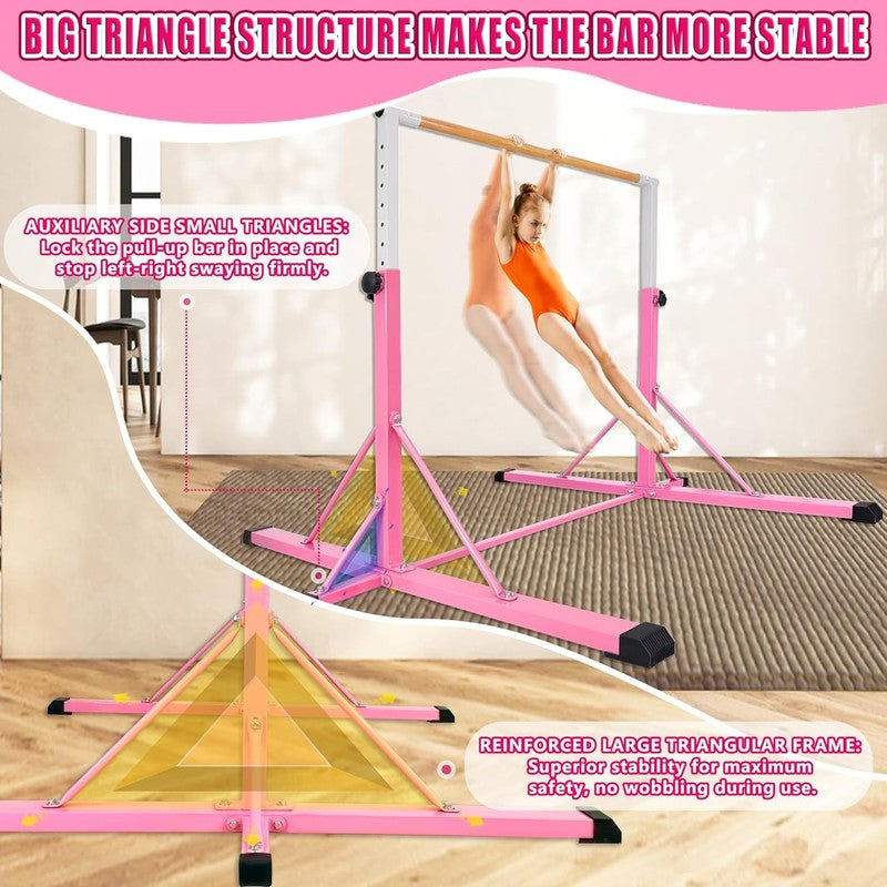 Kids Gymnastics Bar 35"-60" Adjustable Kip Bar 4FT Base Home Training3