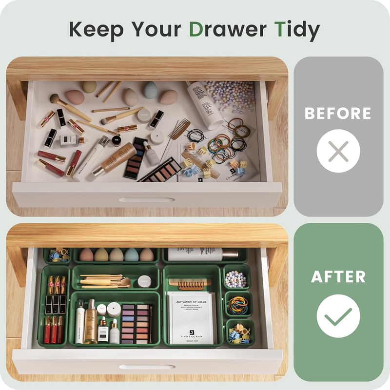 Drawer Organizer Makeup Storage 5 Size Holds 177 Items Green3