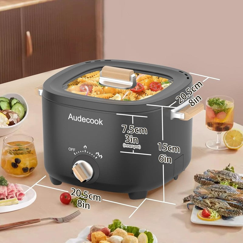 2.5L Electric Hot Pot Nonstick Multicooker Portable Dual Temp Control Black2