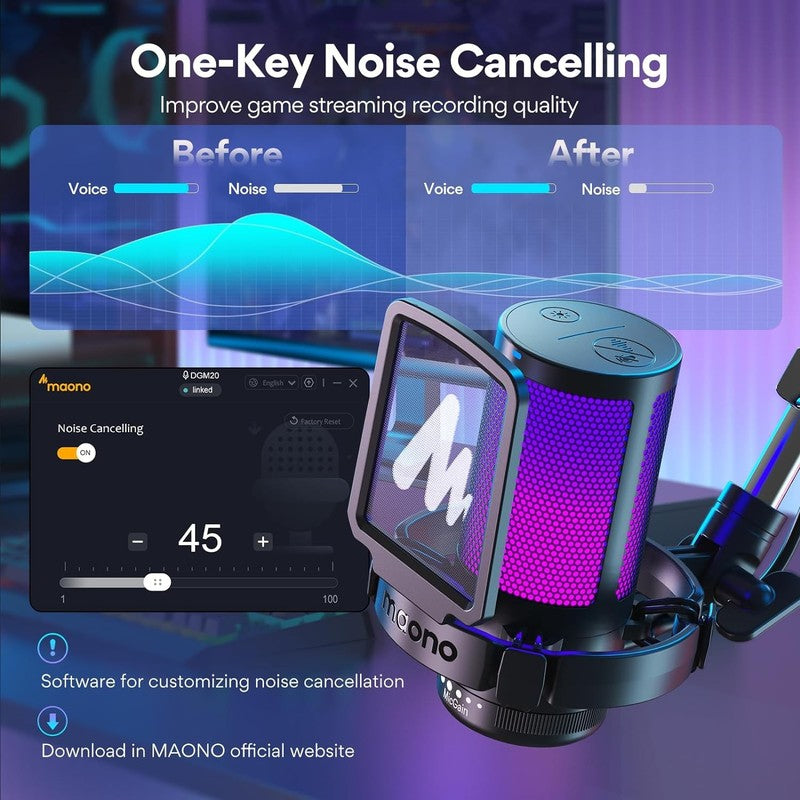 USB Gaming Microphone Noise Cancel Condenser Mic w/ Mute Gain Monitor DGM20S1