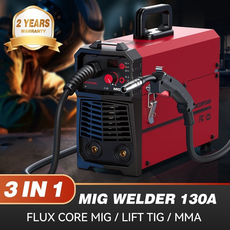 MIG Welder, 130A 3-In-1 Welding Machine Flux Core Mig/Lift TIG/MMA Welder Equipm8