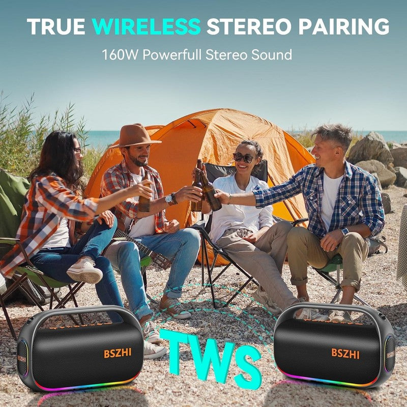 80W Bluetooth Speaker, IPX6 Waterproof, TWS, Lights, USB/TF/AUX, Portable3