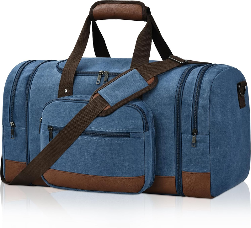 50L Canvas Travel Duffle Bag Blue Overnight Weekender Gym Carry On7