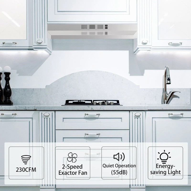 30" Under Cabinet Range Hood Silver 230CFM Duct Convertible Kitchen Vent2